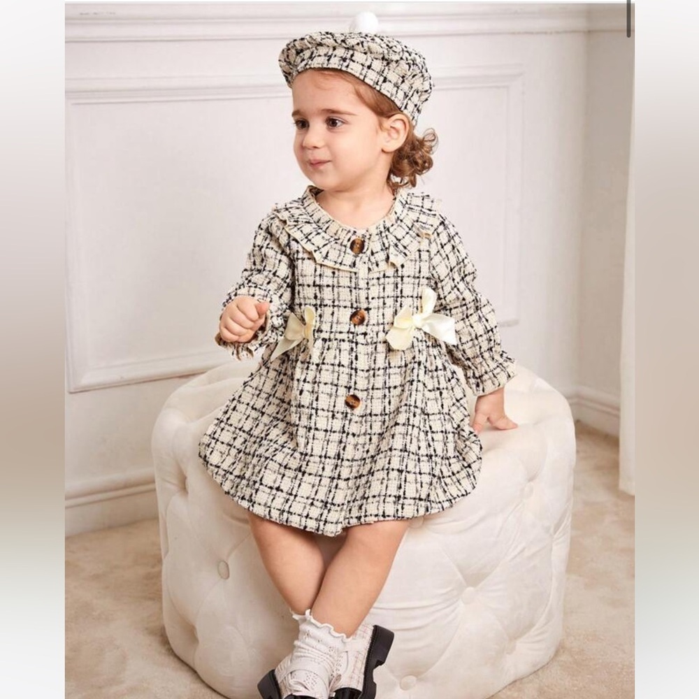 Baby Plaid Coat and Beret Set